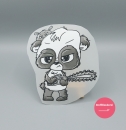 "Kettensägen Panda schwarz" Bügelbild groß (ca. 15,5cm X 13cm)